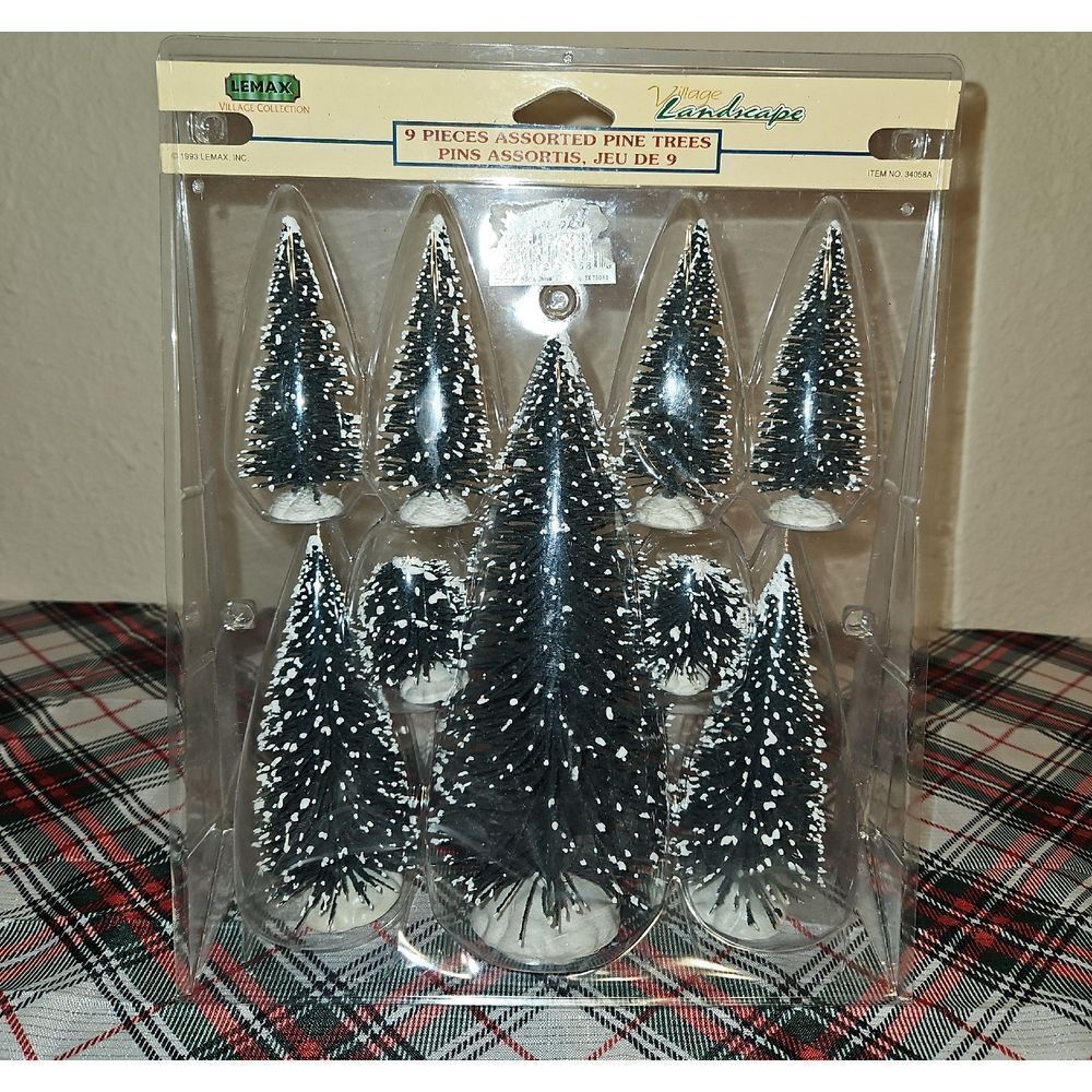Lemax 9 Piece Snow Capped Pine Tree Village Landscape Accessories
